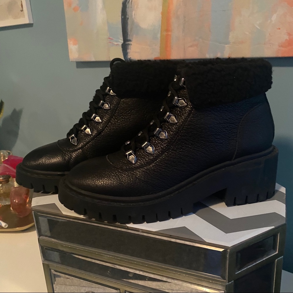 Kelsi Dagger Leather Navigate Heeled Hiker Boots - Picture 3 of 6